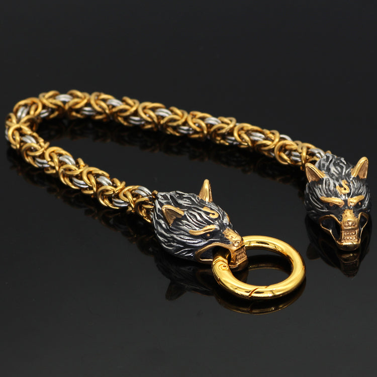 Armband Viking Wolf Kungslänk. Steel / Gold. 23 cm