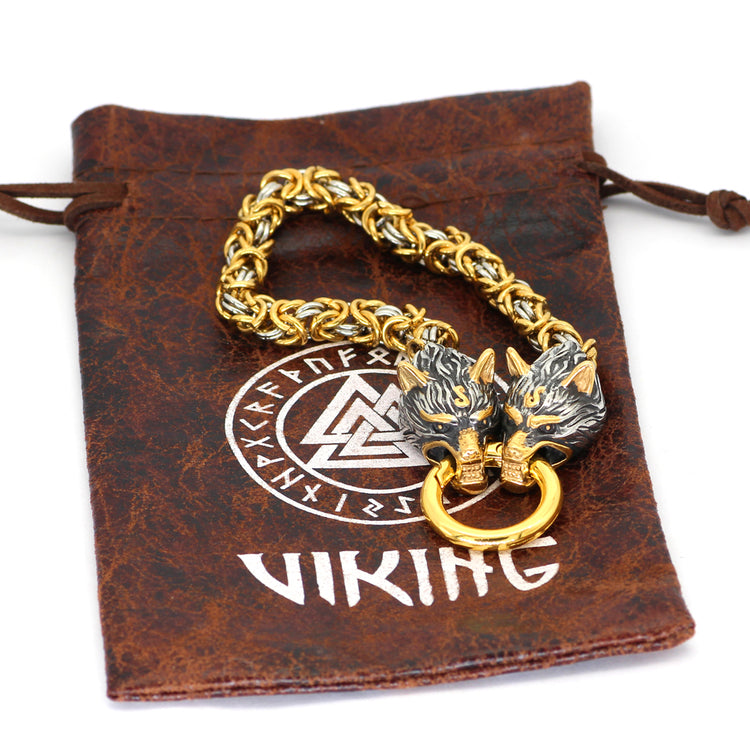Armband Viking Wolf Kungslänk. Steel / Gold. 23 cm