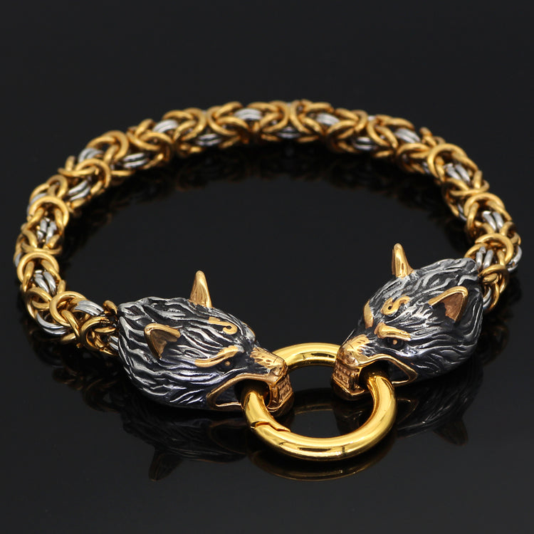 Armband Viking Wolf Kungslänk. Steel / Gold. 23 cm