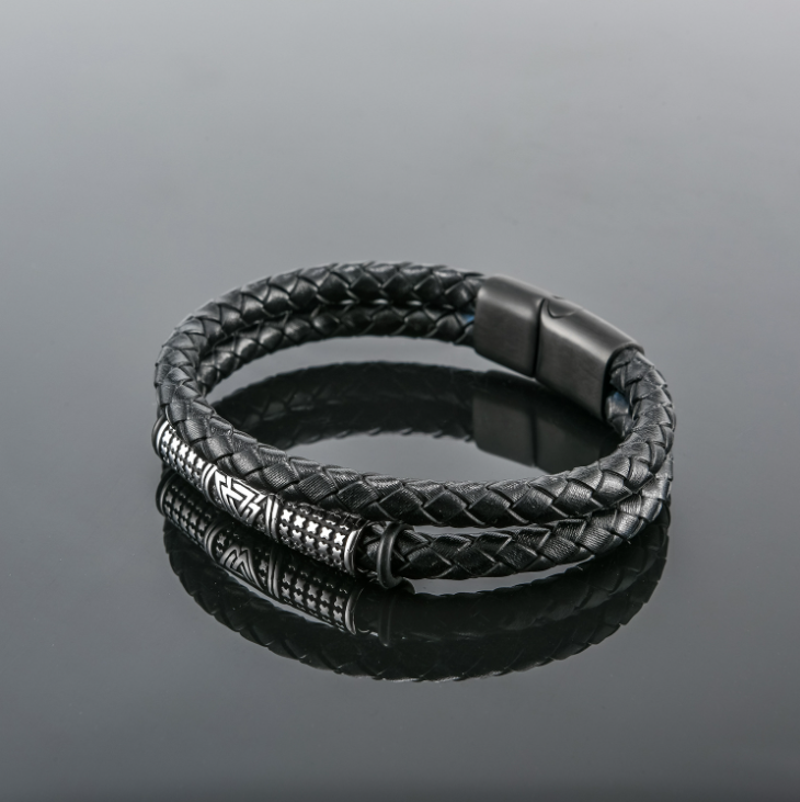 Armband Viking Special Läder (Pu) Svart Dubbelt 21 cm