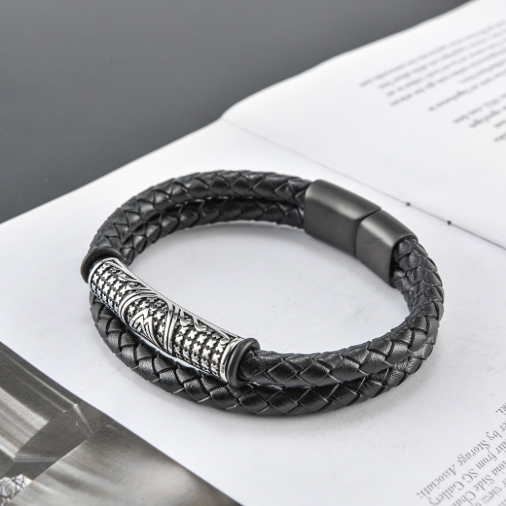 Armband Viking Special Läder (Pu) Svart Dubbelt 21 cm