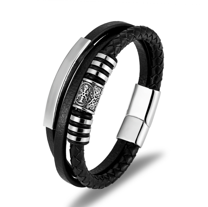 Armband Viking Special. Valknut Läder Svart (Pu). Dubbelt 21 cm