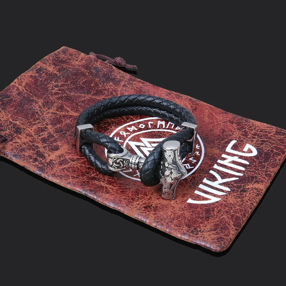Armband Tors hammare Steel Läder