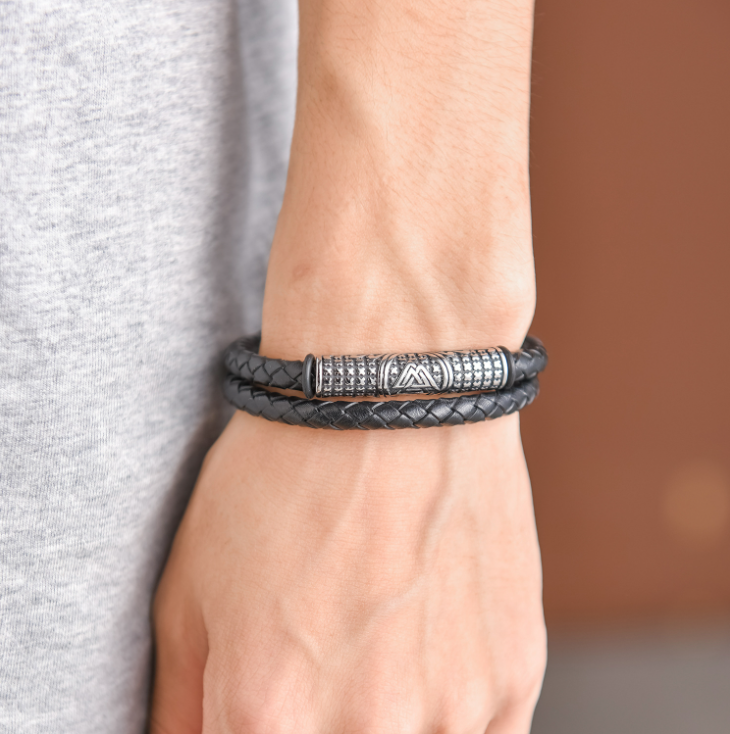 Armband Viking Special Läder (Pu) Svart Dubbelt 21 cm