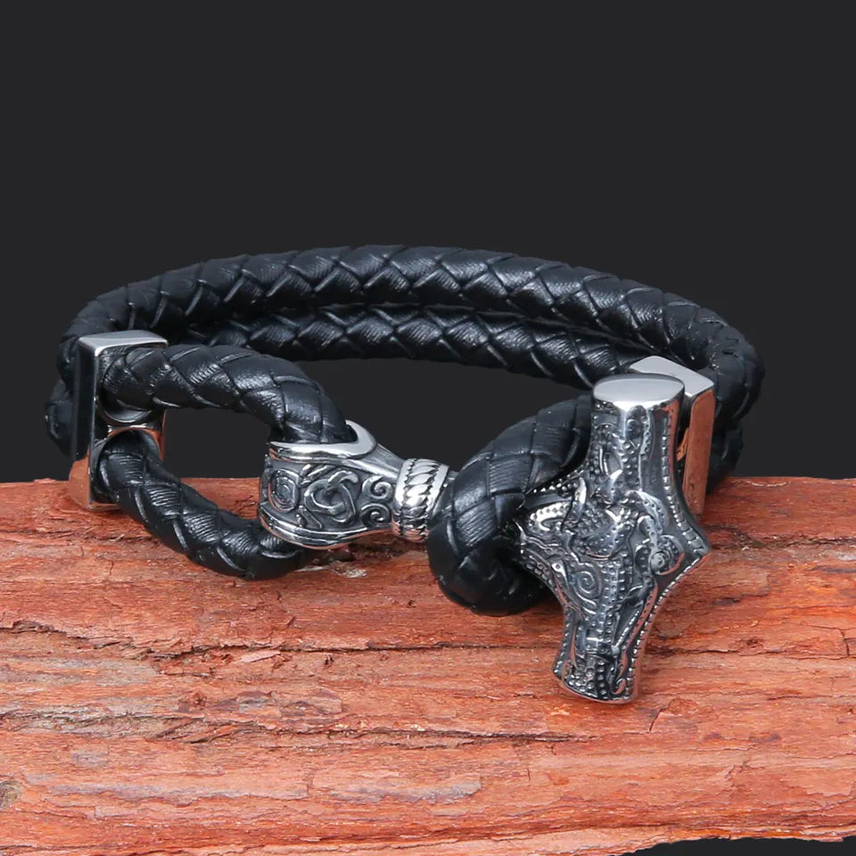 Armband Tors hammare Steel Läder