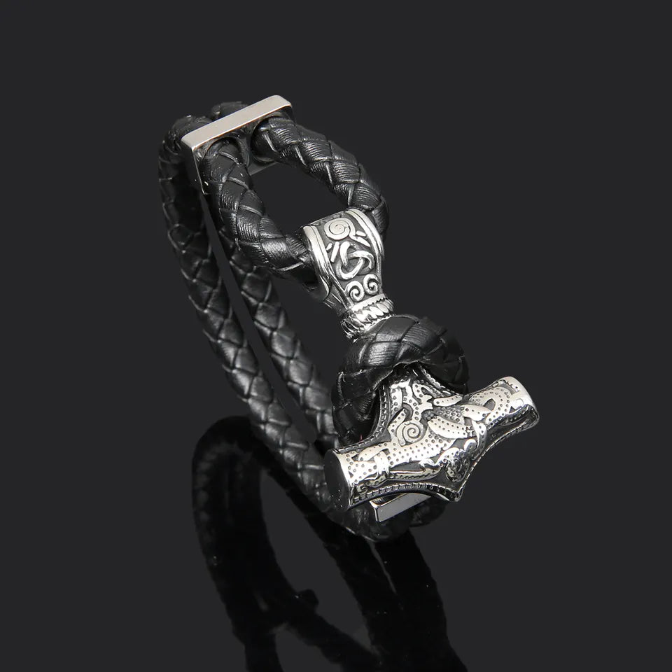 Armband Tors hammare Steel Läder
