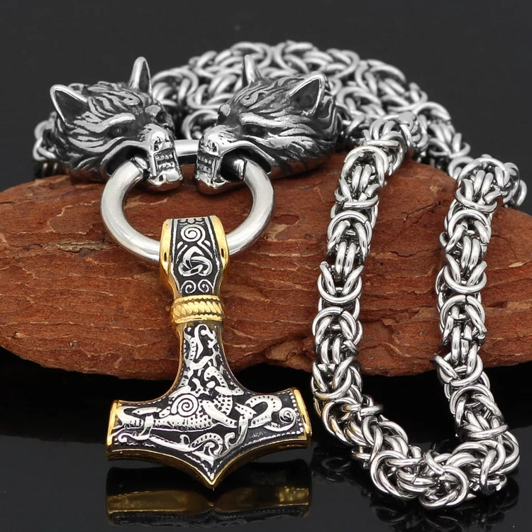 Halsband Viking Wulf-Thorshammare Guld/ Silver 9 60 cm Kungalänk