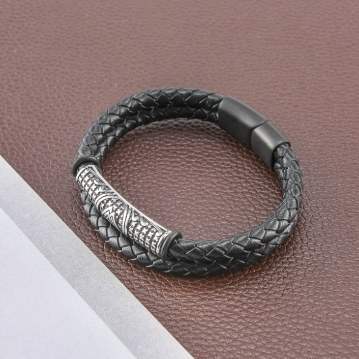 Armband Viking Special Läder (Pu) Svart Dubbelt 21 cm