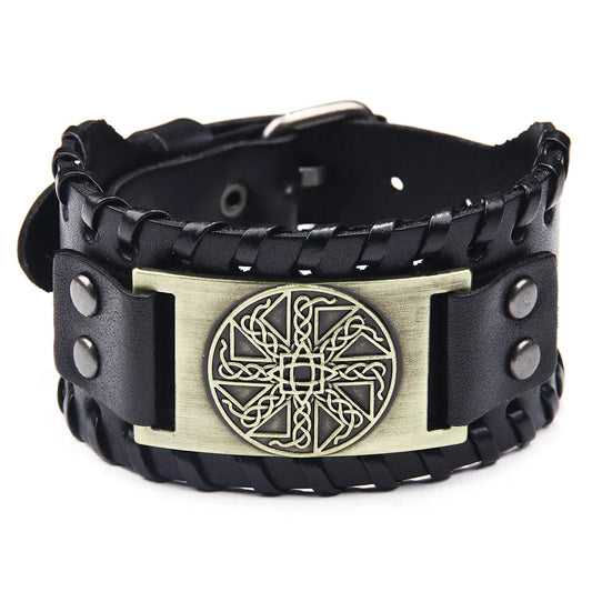 Läderarmband Viking Sol Svart. Mässing