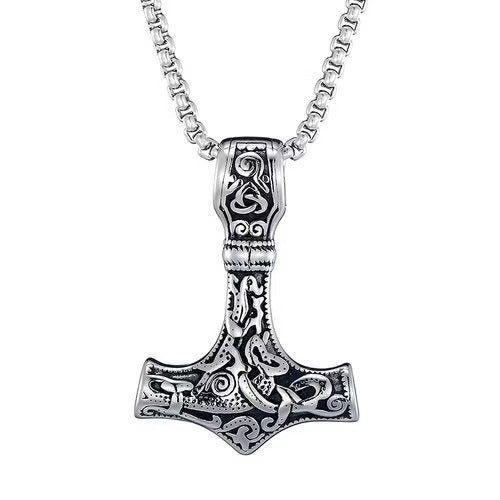 Halsband Torshammare i Silverfärg / Svart Viking