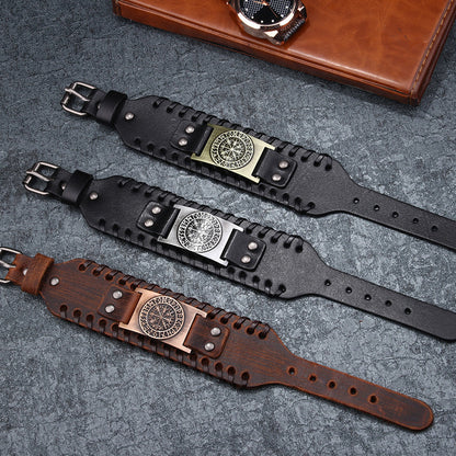 Läderarmband Viking Brun Futhark Koppar
