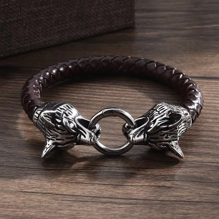 Armband Viking Wolf 3 Läderarmband Brun 21 cm