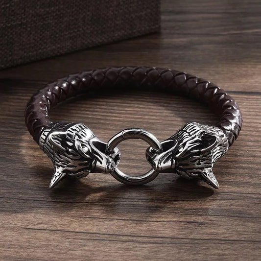 Armband Viking Wolf 3 Läderarmband Brun 21 cm