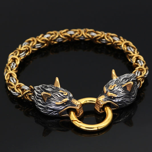 Armband Viking Wolf Kungslänk. Steel / Gold. 21 cm
