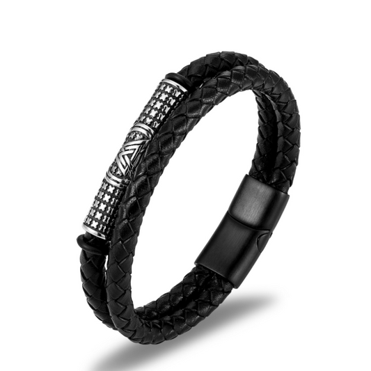 Armband Viking Special Läder (Pu) Svart Dubbelt 21 cm