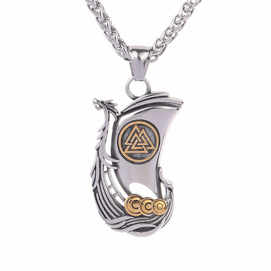 Halsband Valknut Ormen Långe Skepp Gold / Steel