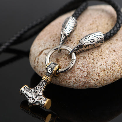 Halsband Läder Thor / Hugin Silver / Guld färgad. 60 cm