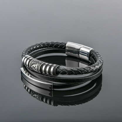 Armband Viking Special. Valknut Läder Svart (Pu). Dubbelt 21 cm