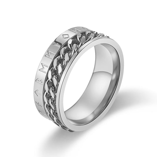 Ring Titanium-Kedja, runskrift Silverfärgad