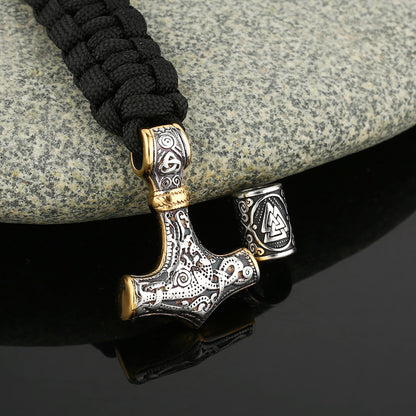 Armband Svart. Thors Hammer Silver / Guldfärg