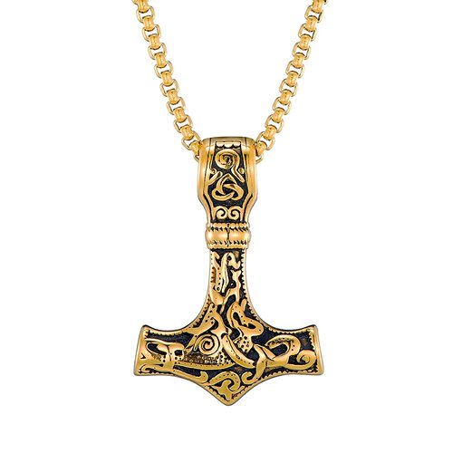 Halsband Tors hammare i Guld/ svart Viking 18B Kulkedja 60 cm