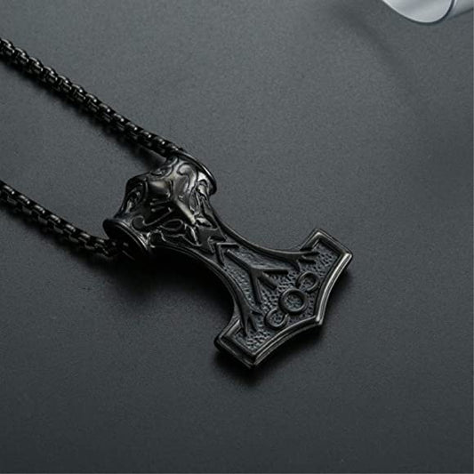 Halsband Viking Mjölner 15 Svart hammare och länk 60 cm