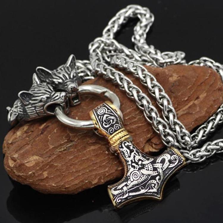Halsband Viking Thorshammare Guld / Silver Ankarkedja 60 cm