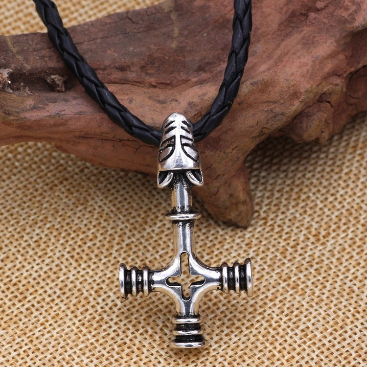 Halsband Viking Vargkorset läderrem 40 cm