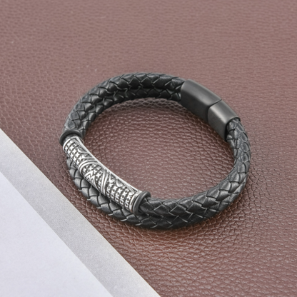 Armband Viking Special Läder (Pu) Svart Dubbelt 21 cm