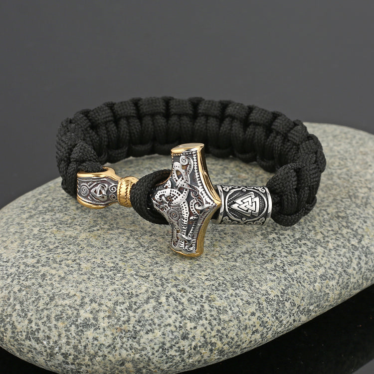 Armband Svart. Thors Hammer Silver / Guldfärg