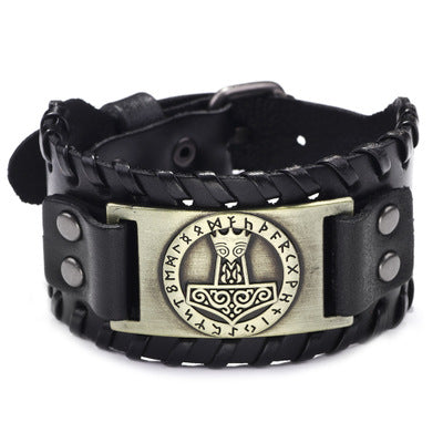 Läderarmband Thors hammare  Svart / Mässing