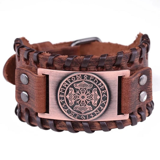 Läderarmband Viking Brun Futhark Koppar