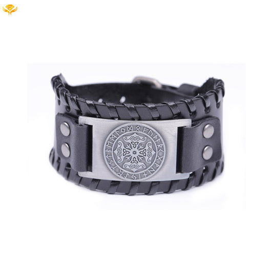 Läderarmband Viking Svart Futhark Silver