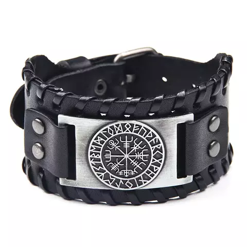 Läderarmband Viking  Svart Futhark Silver / Svart