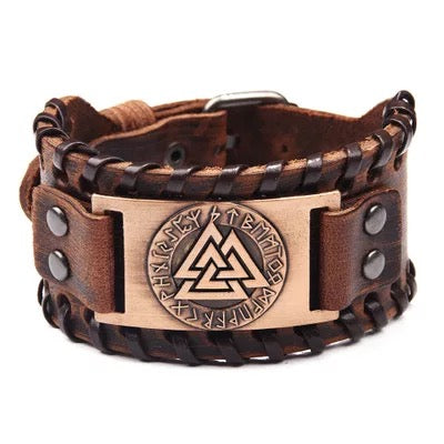 Läderarmband Valknut  Brunt  Brons