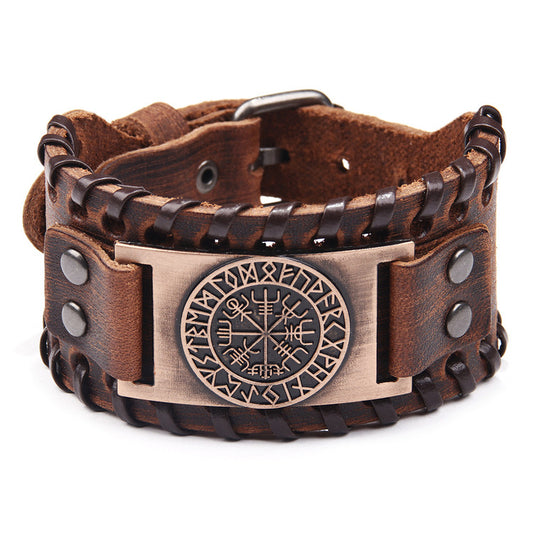 Läderarmband Viking Brun Futhark Brons